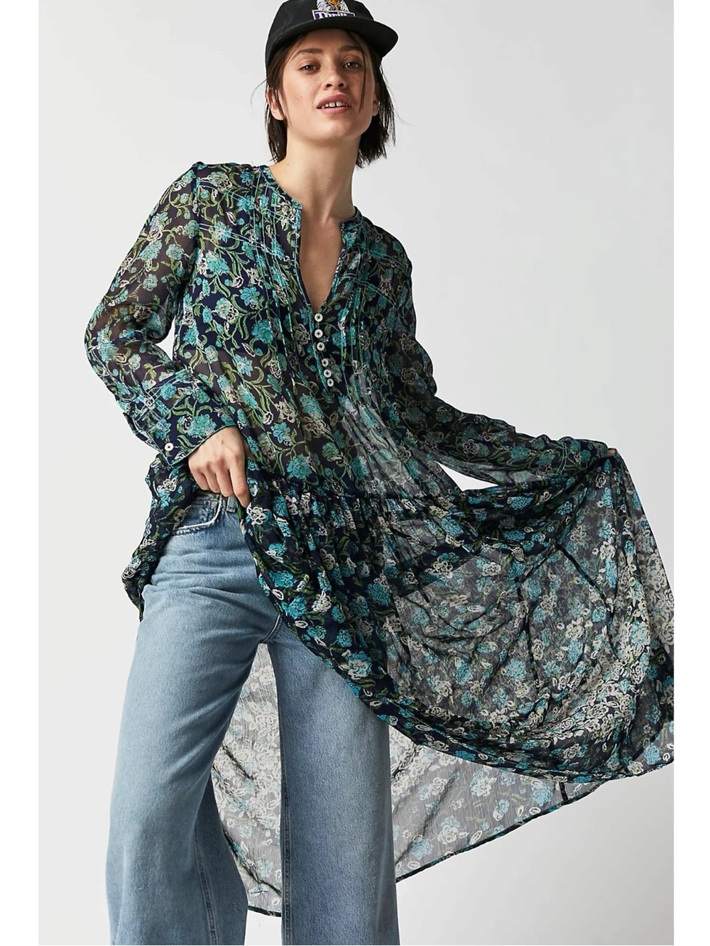 Free people Bohemian See it through Maxi Dress Twilight Floral Medium Retro 70s - Picture 3 of 13